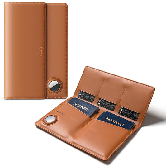 VULKIT Family Passport Holder for 4 Leather Passport Wallet with Airtag Slot Multiple Passport Holder RFID Blocking Bifold Travel Documents Organizer