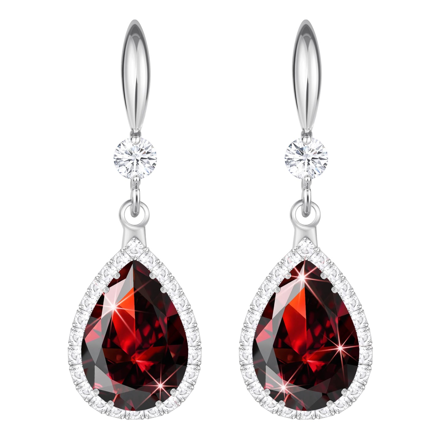 Linawe Silver Red Imitation Diamond Dangle Earrings for Women Trendy, Ruby Rhinestone Cubic Zirconia Crystal Teardrop Earrings, Wedding Bride Bridesmaids Birthstone Jewelry