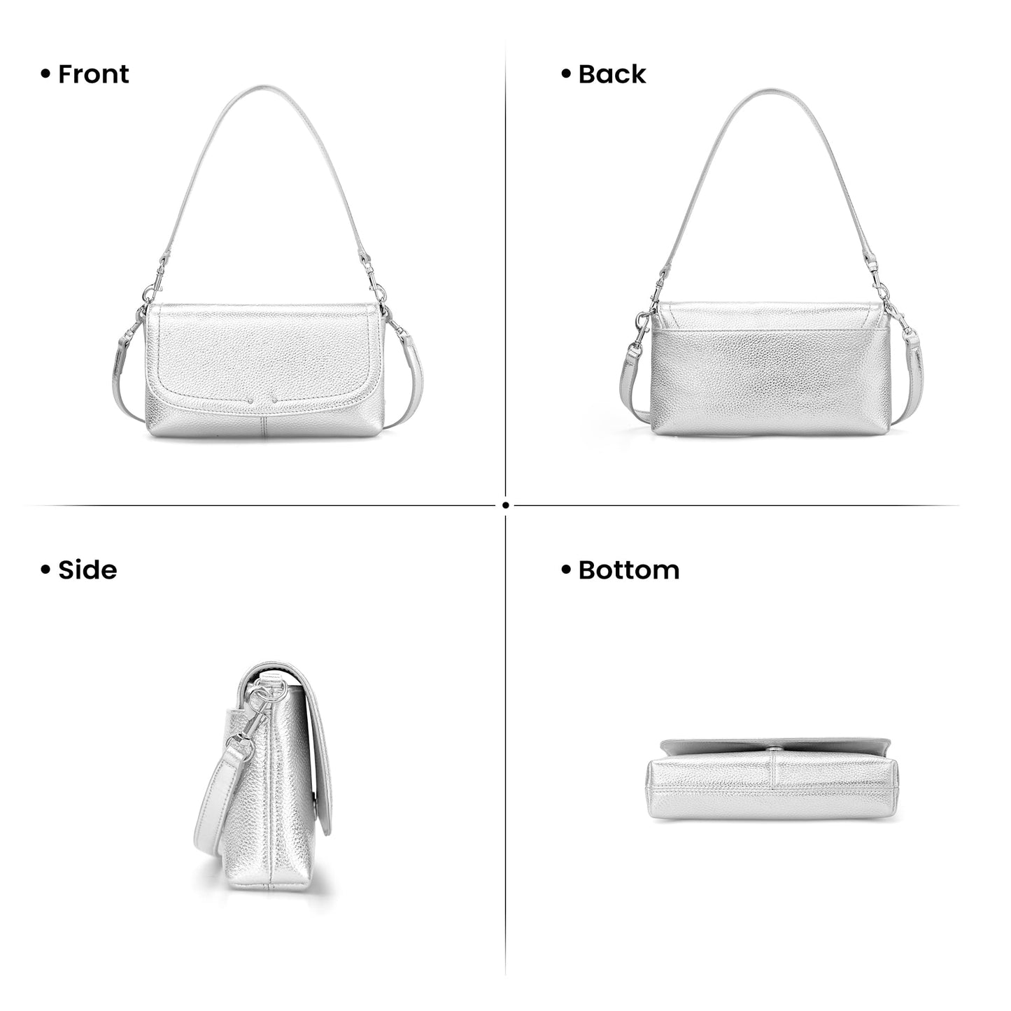befen Genuine Leather Small Crossbody Bags for Women, Real Leather Purses with Built in RFID Wallet, Trendy Cell Phone Purse Shoulder Bag, Silver Travel Purse Handbags with Adjustable Strap