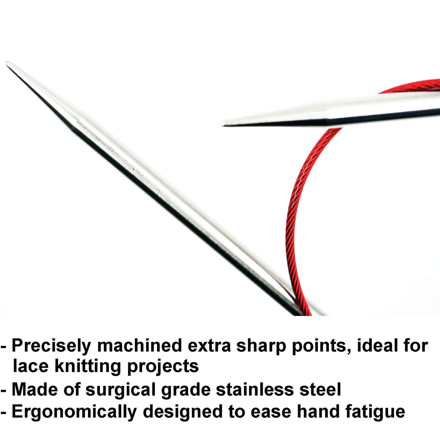 ChiaoGoo Red Lace 40 inch (102cm) Circular Knitting Needles US Size 8 (5mm) Stainless Steel 7040-8 with Stitch Holder