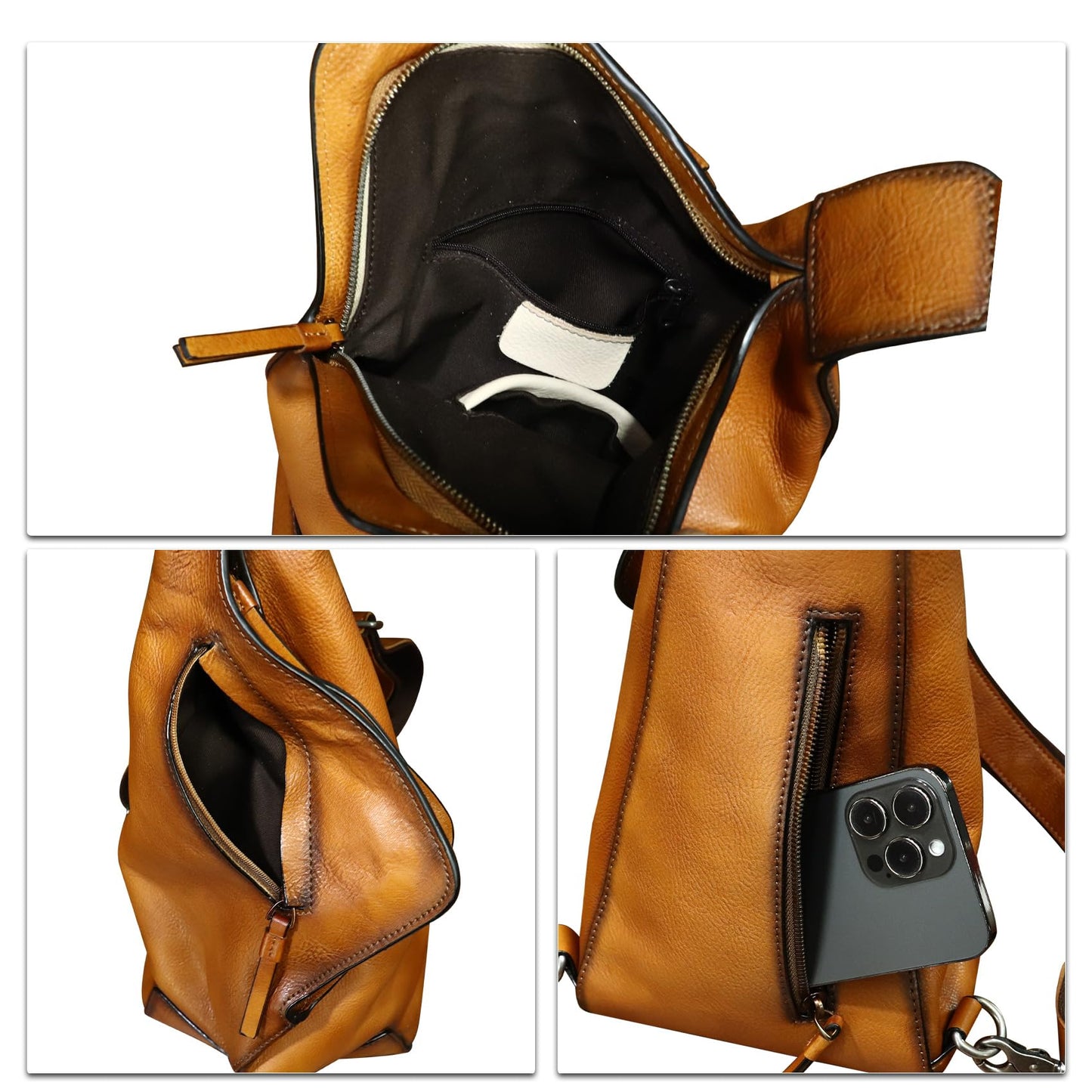 Genuine Leather Sling Bag for Men and Women Vintage Desinger Chest Over Shoulder Crossbody Bag Sling Backpack Purse (Brown)
