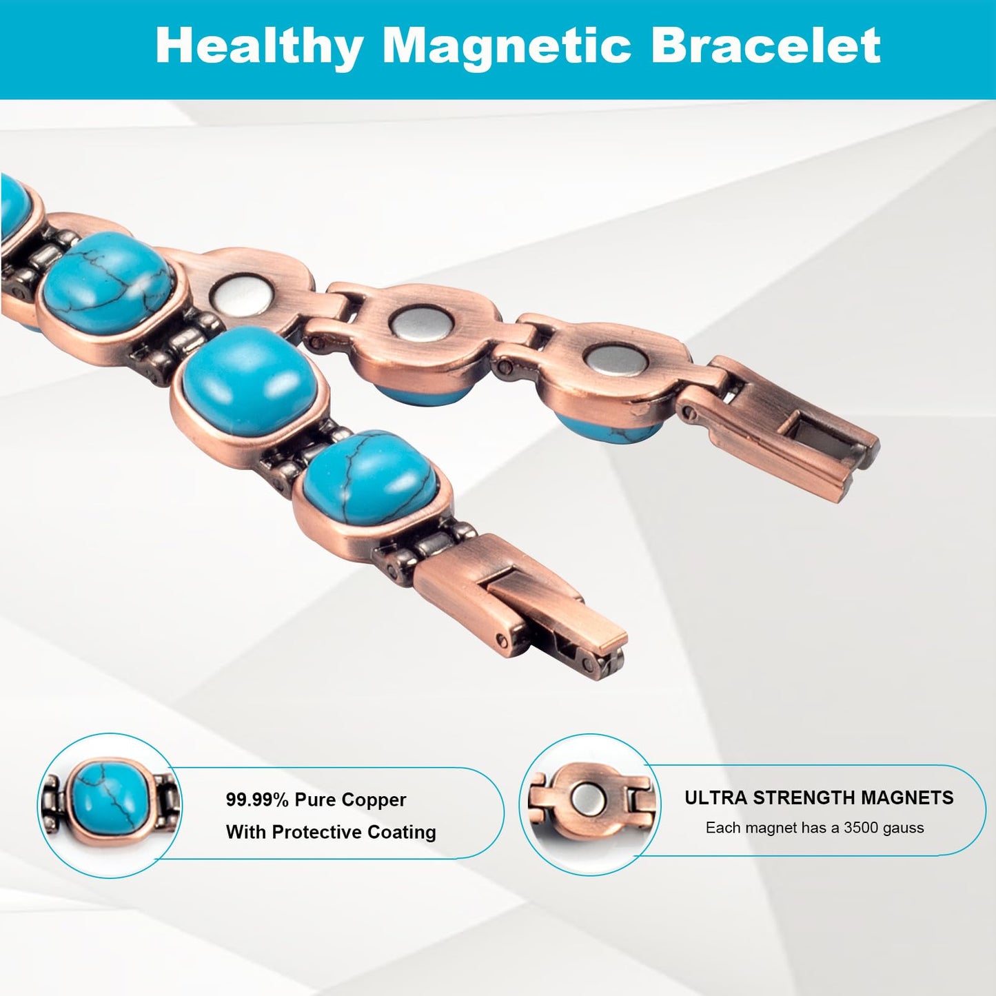 EnerMagiX Copper Bracelet for Women, Pure Copper Adjustable Blue Turquoise Bracelet Jewelry, Mother's Day Gift（0173）