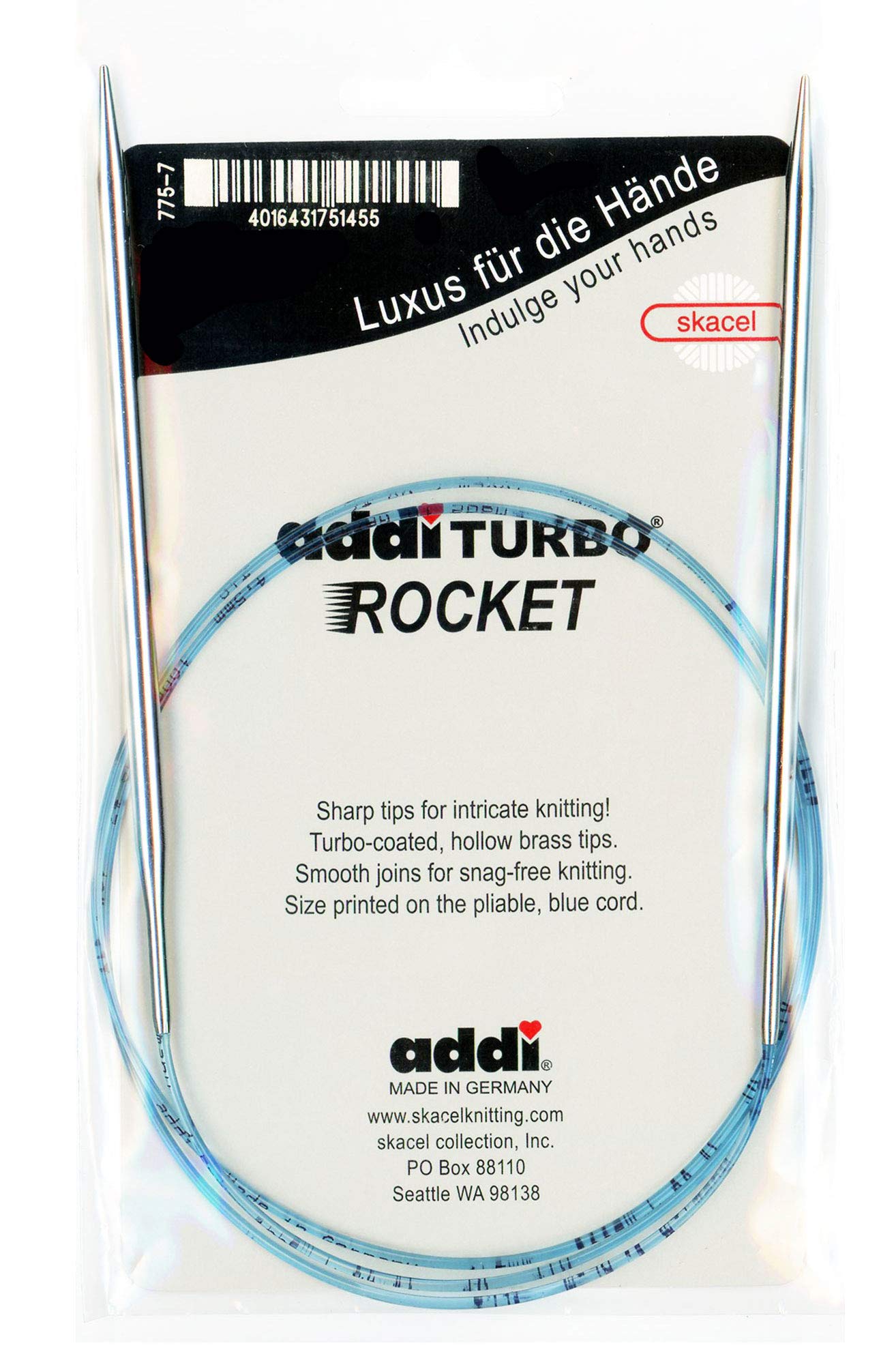addi Circular Turbo Rocket Lace Skacel Blue Cord 40 inch (100cm) Size US 05 (3.75mm)