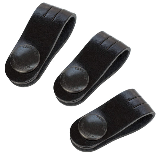 TAVARAT Cord Organizer, Long size, Cable Organizer, Charger Organizer, made in Japan, Genuine Leather, Cable Straps, (Long size, Black, set of 3)