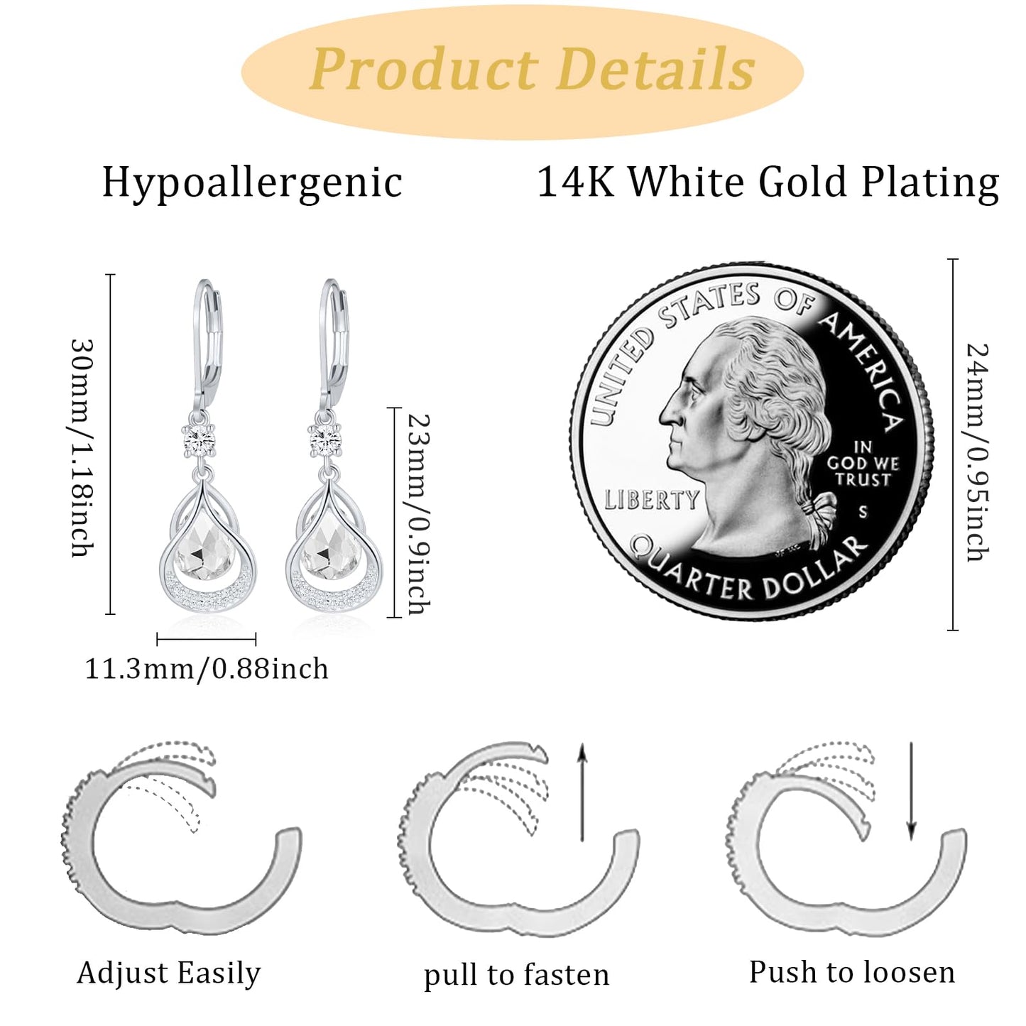 Dangle Trendy Leverback Birthstone Earrings Sliver Plated Teardrop Dangle Earrings Jewelry Christmas Birthday Gifts for Women (Sliver December)
