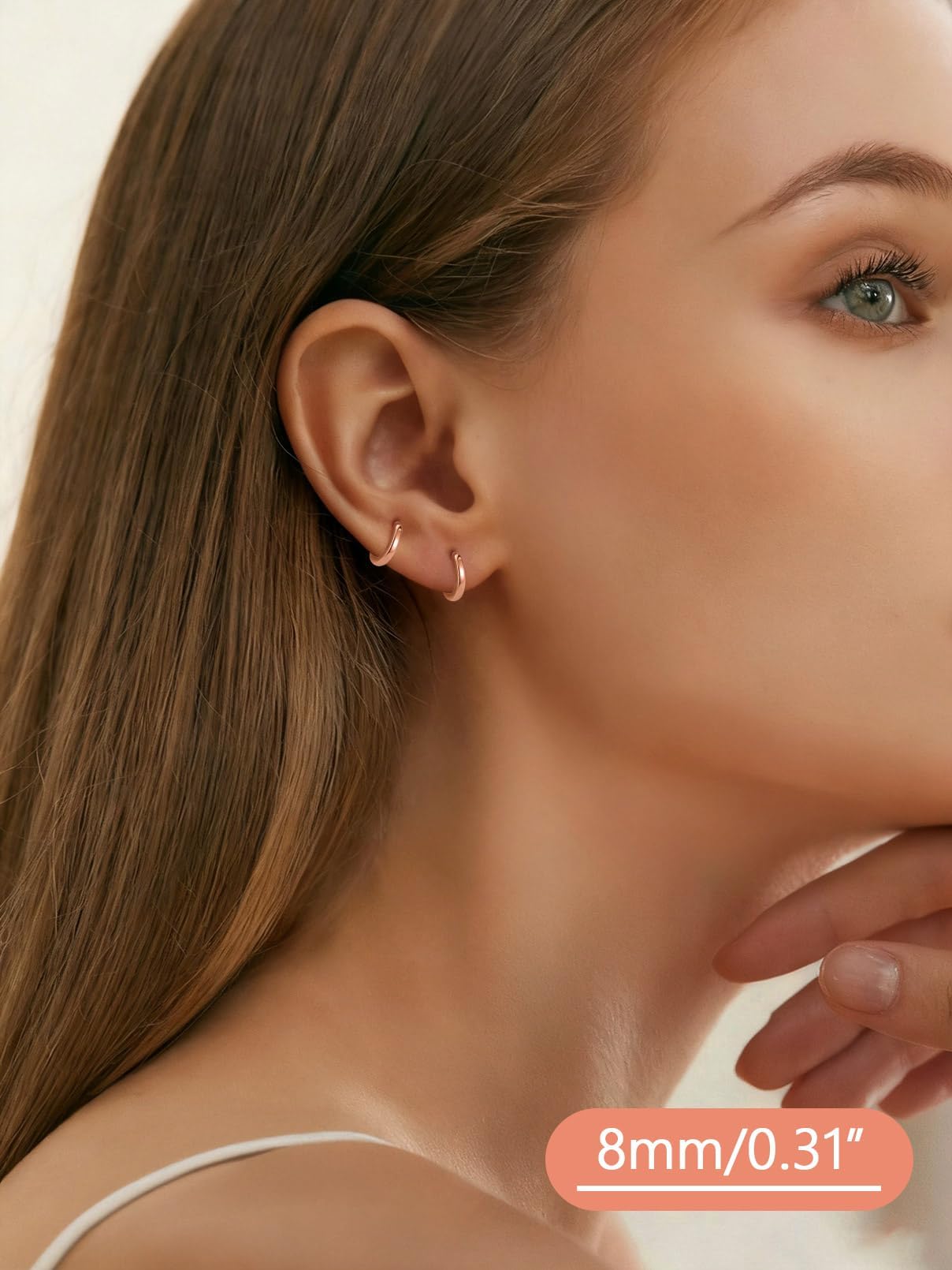 FaithHeart Hoop Earrings for Women, Rose Gold Hypoallergenic Huggie Hoop Earrings, Small Cartilage Earrings for Women 8mm, Send Gift Box