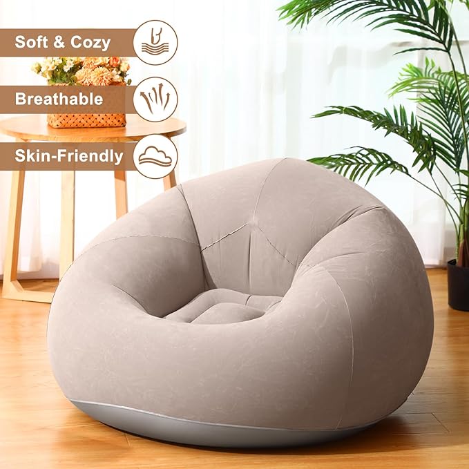 Realspring 6 Pcs Bean Bag Chairs for Adults Inflatable Chairs with Electric Air Pump,Blow up Couch Folding Portable Inflatable Couch Lazy Sofa for Reading Living Room Camping (Coffee)