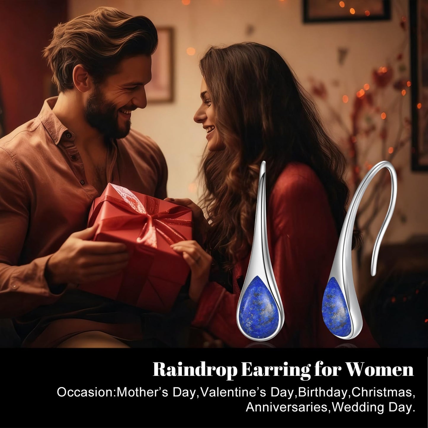 925 Sterling Silver Teardrop Earrings with Lapis Lazuli, Hypoallergenic Pear-Shaped Dangle Drop Earrings for Women