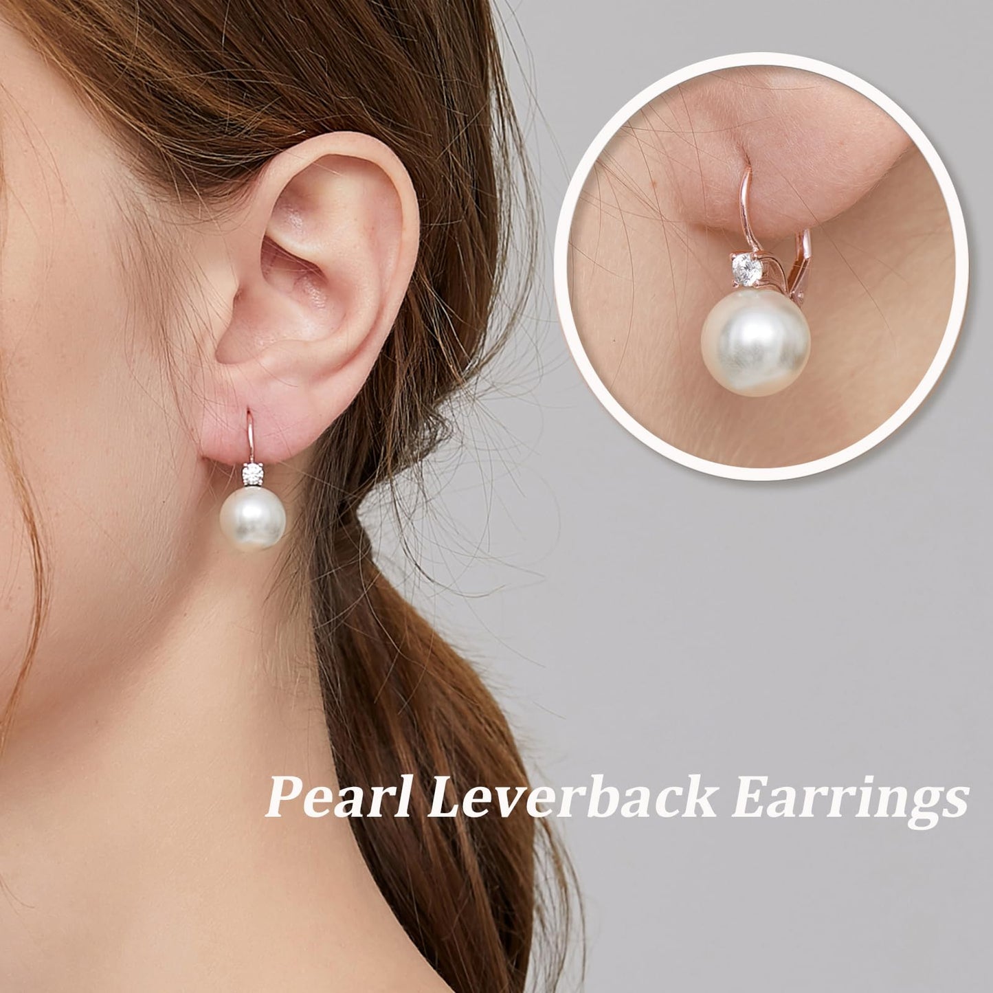 Pearl Dangle Drop Earrings for Women Sterling Silver Cubic Zirconia Leverback Earring 10mm Jiahanzb