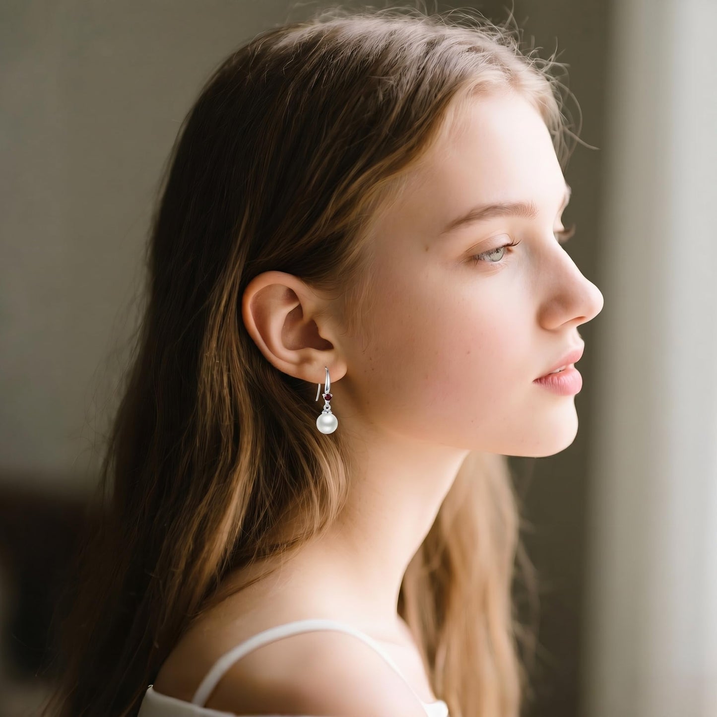 925 Sterling Silver Pearl Leverback Earrings Dangle Drop Birthstone Jewelry Gifts for Women (White Pearl-January)