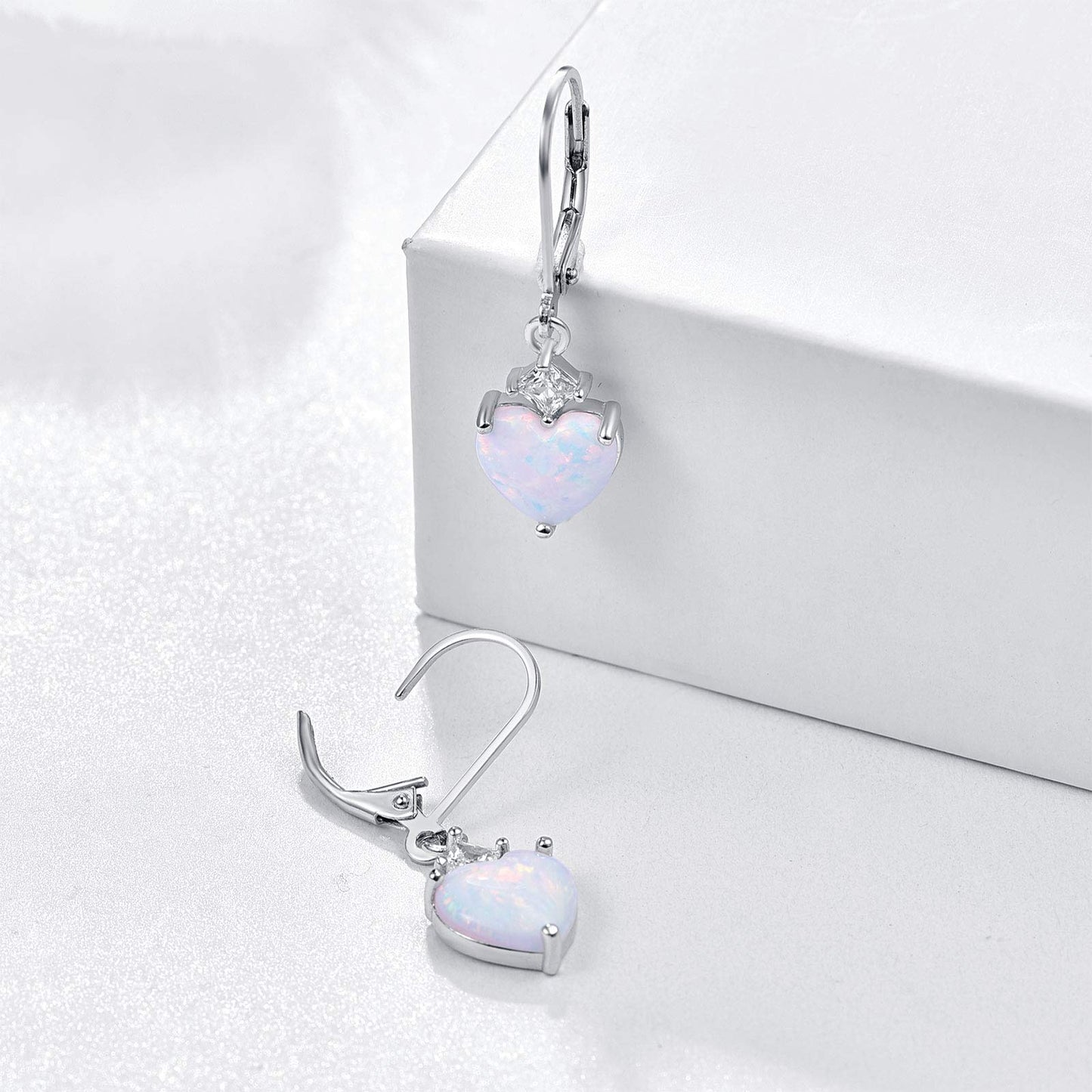Opal Jewelry, Heart Shape Leverback Drop Dangly Earrings, 925 Sterling Silver Hypoallegenic for Sensitive Ears, Mother's Day for Women Girlfriend with Gift Box