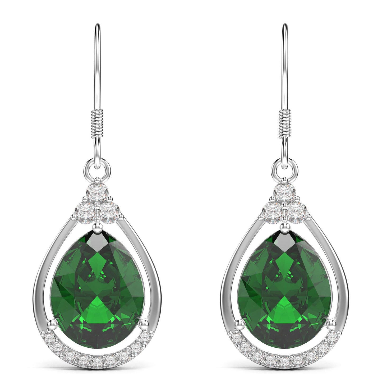 18K White Gold Plated Sterling Silver Teardrop Cubic Zirconia Drop Dangle Earrings for Women Pear Cut CZ Diamond Dangle Earrings Hypoallergenic Jewelry (Emerald)