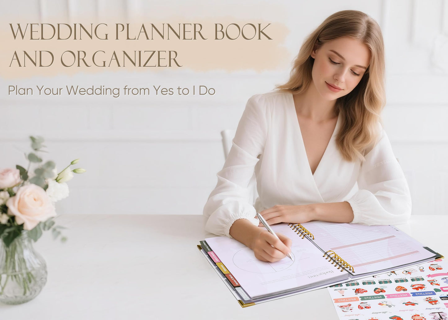 BEKESIN Wedding Planner Book and Organizer for Bride - 184 Pages Wedding Planning Book with Guest Lists, Checklists, Calendars and Pockets, Engagement Gift for Bride to Be and Couples