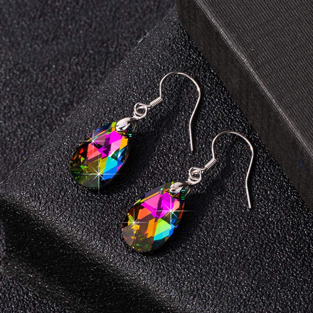 Teardrop Austrian Crystal Drop Dangle Earrings for Women 925 Sterling Silver Hook Hypoallergenic Earring (Vitrail Medium)