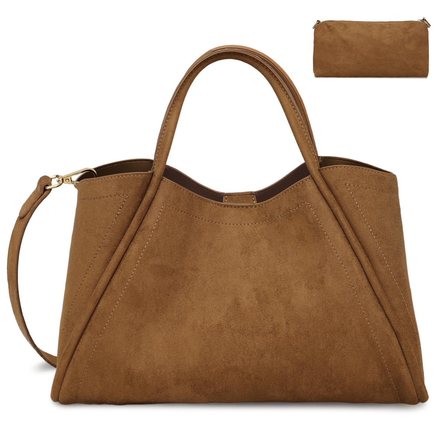 Omanmoli Suede Leather Purses for Women Handbags Crossbody Shoulder Bags Top Handle Satchel with Adjustable Strap & Inner Pouch,Brown
