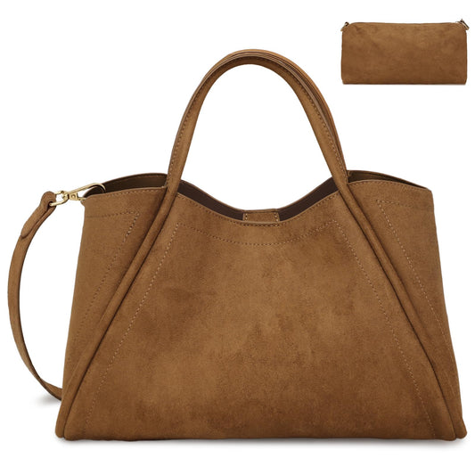 Omanmoli Suede Leather Purses for Women Handbags Crossbody Shoulder Bags Top Handle Satchel with Adjustable Strap & Inner Pouch,Brown
