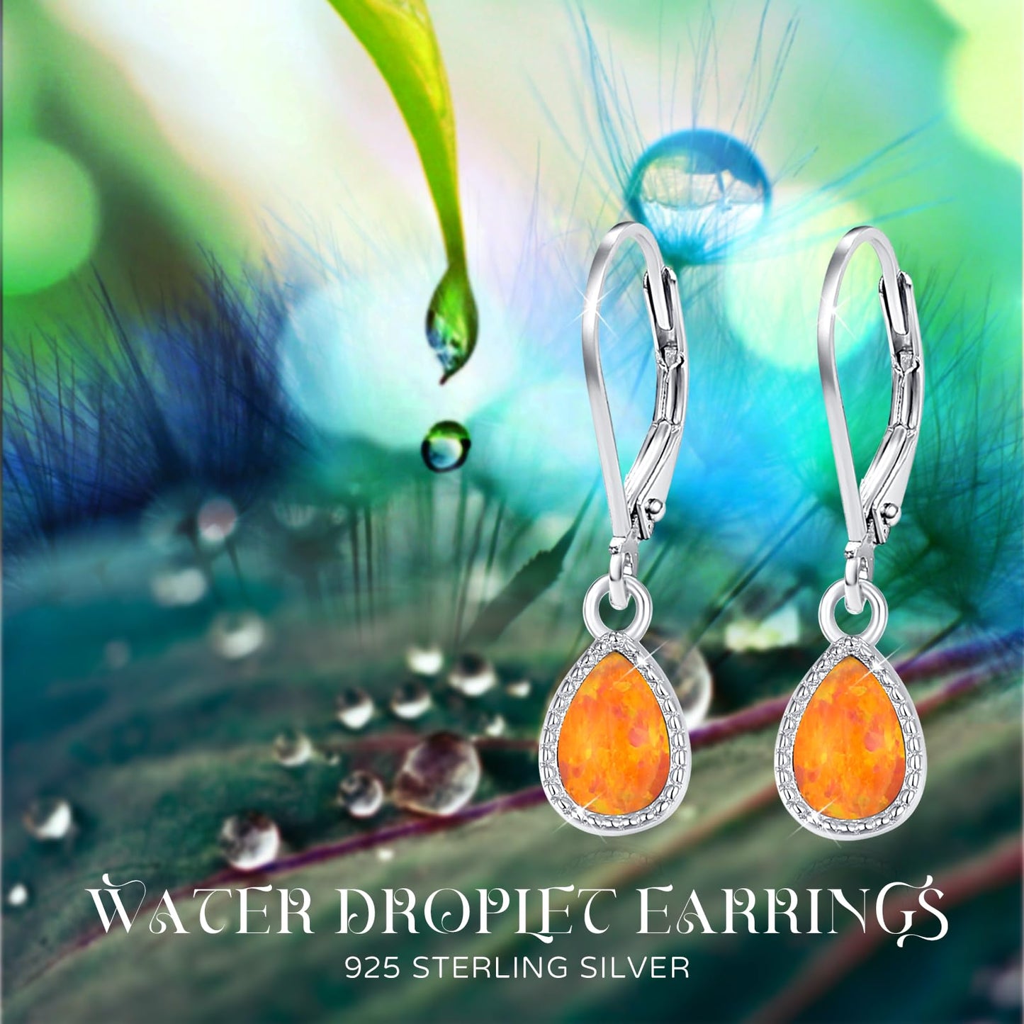 Teardrop opal Earrings, S925 Sterling Silver Orange Opal Drop Earring Jewelry for Women for Best Friend