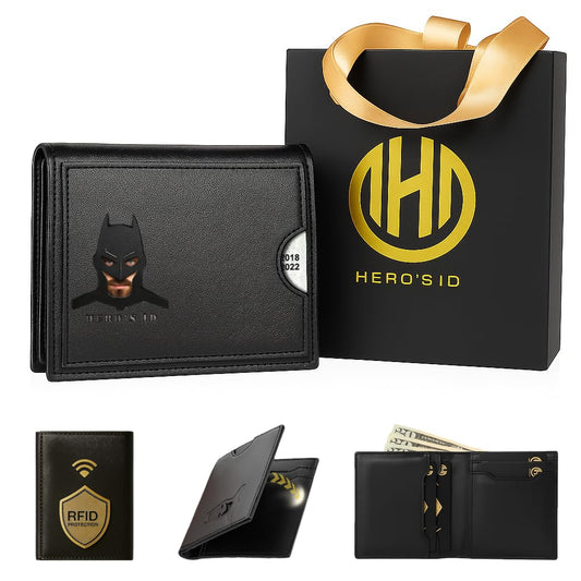 Leather Bat Wallet - Bifold wallet Man Woman, Superhero Mask Slim Card Holder, Bat ID Heroic wallet- Unique Valentine’s day Gift Birthday, Anniversary, for Dad, Husband, Boyfriend, Father's day
