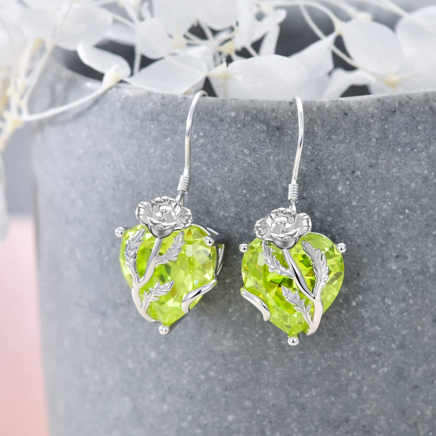 TOUPOP Peridot August Birthstone Earrings 925 Sterling Silver August Birth Flower Poppy Earrings Jewelry Birthday Mothers Day Gifts for Women Mom Her