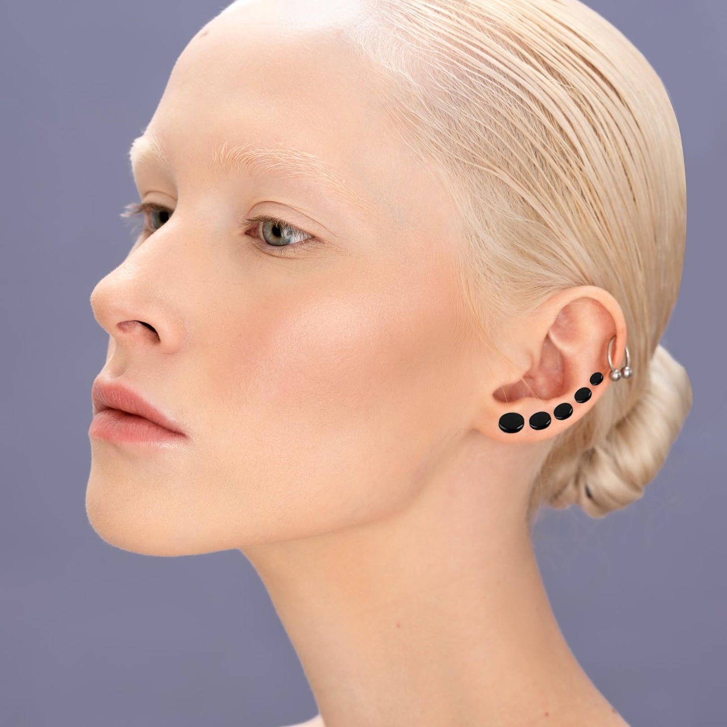 6 Pairs Flat Back Earrings, Black Earrings for Men Women Fake Plugs Faux Gauges Plugs Earring Stainless Steel Stud Earrings (4-10mm)