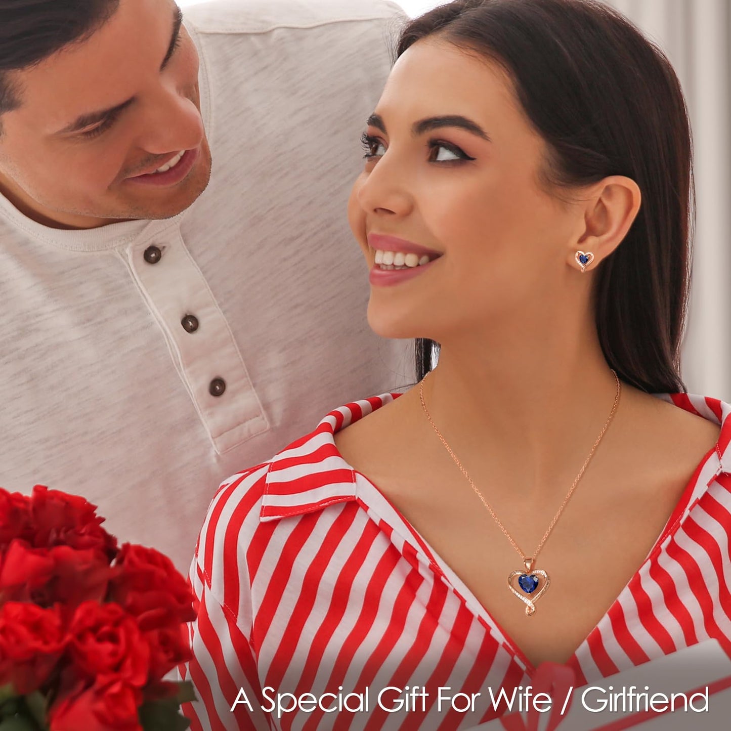 Zifeel Earrings for Women, Rose Gold Birthstone Heart Studs Earring for Girlfriend Wife, Anniversary Birthday Christmas Valentines Mothers Day Gifts Jewelry for Women Wife Her Mom