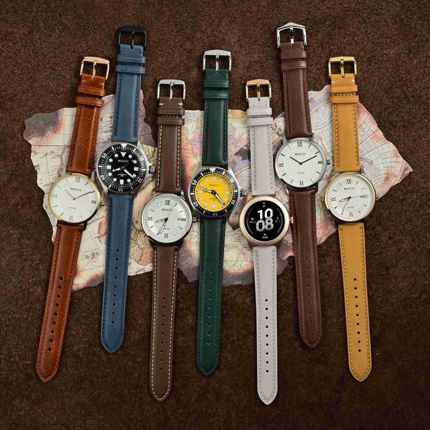 WOCCI 23mm Vintage Leather Watch Band for Men and Women, Silver Buckle (Dark Brown/Contrasting Stitch)