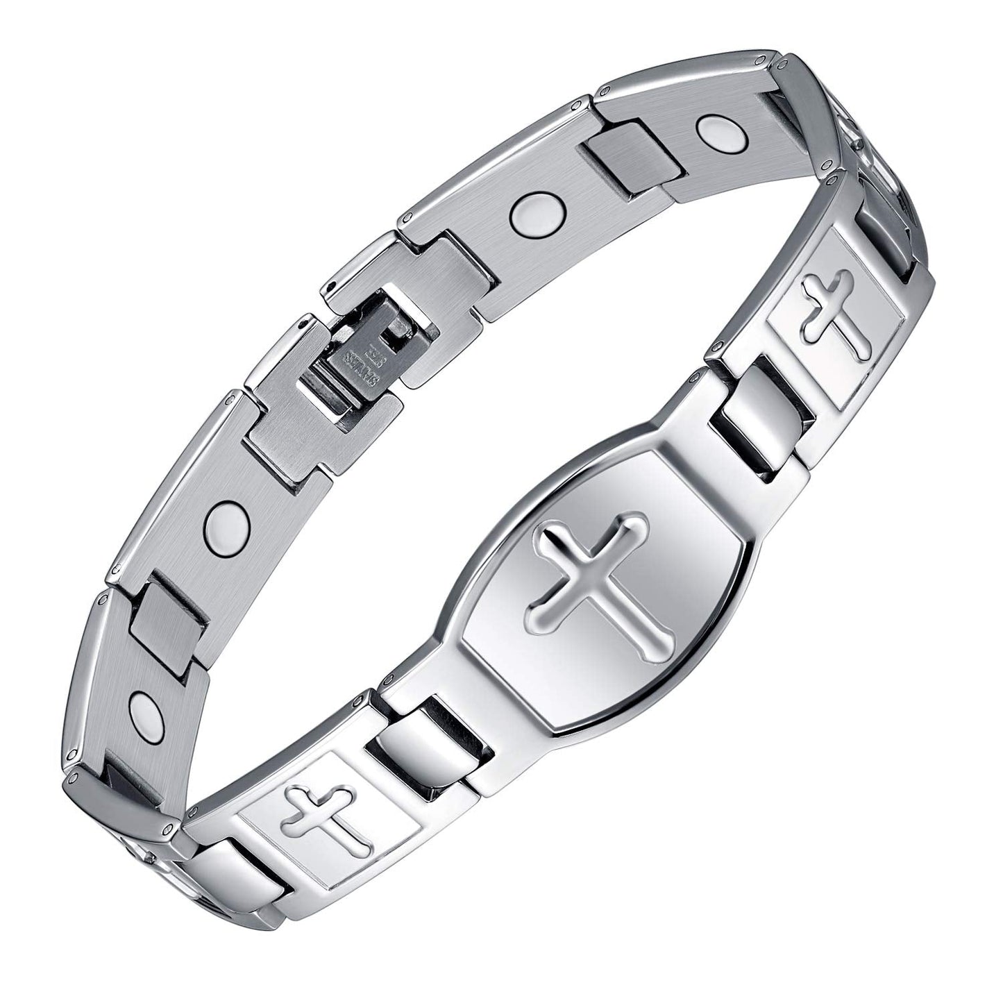 Jecanori Magnetic Bracelets for Men,Titanium Steel Bracelet for Men with Magnets,Adjustable Length with Sizing Tool,Magnetic Field Therapy(Silver)