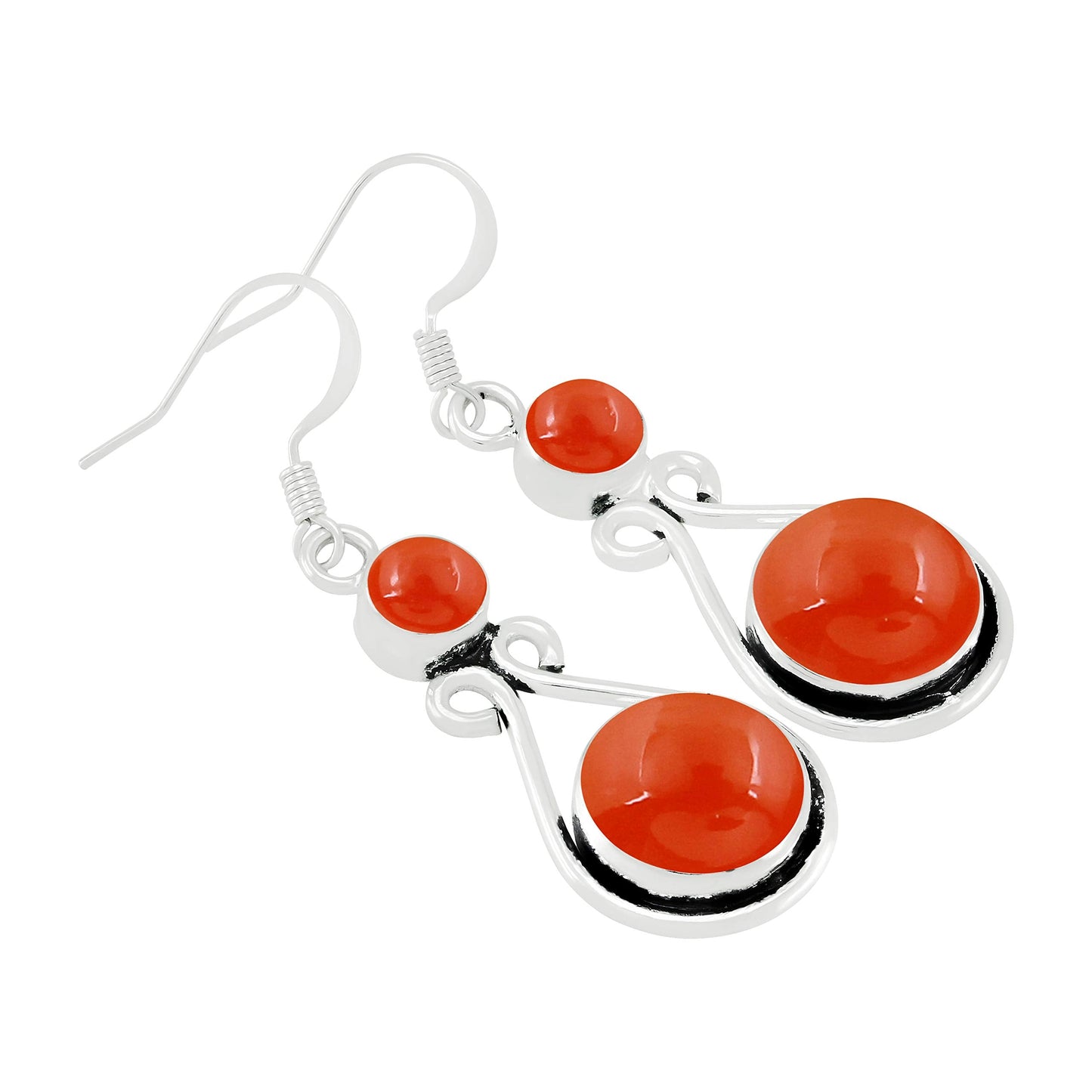 Natural Carnelian Silver Plated Dangle Earrings for Women - July Birthstone Round Gemstones Drop Earrings Handmade Jewelry - Wedding Gift for Her