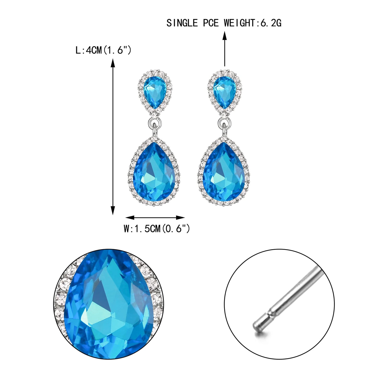 EVER FAITH Women's Austrian Crystal Wedding Tear Drop Dangle Earrings Sea Blue