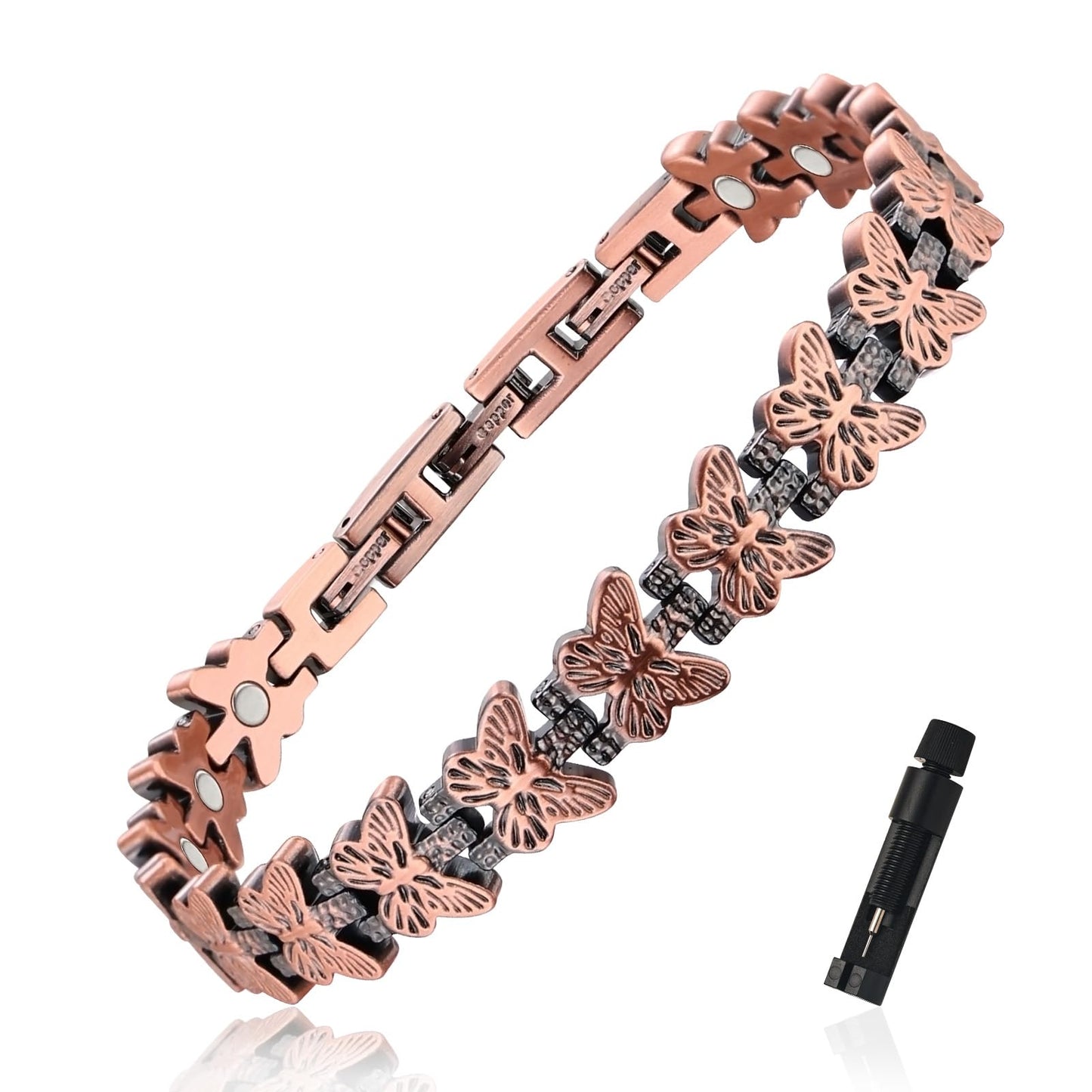 MagEnergy Copper Bracelets for Women, 99.99% Pure Copper Magnetic Bracelet with 3500 Gauss Magnets & Butterfly, Adjustable, Jewelry Gift