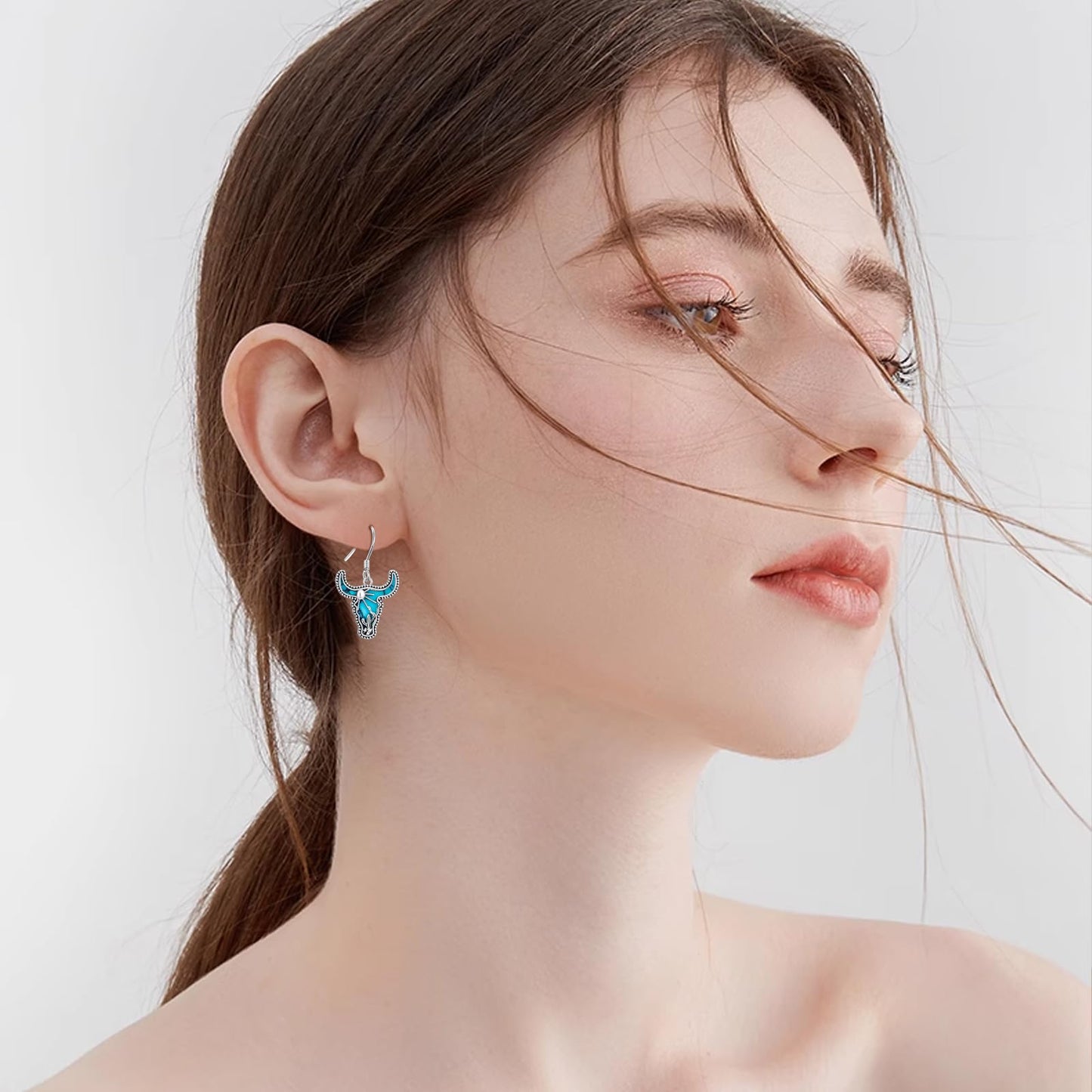 KoyeKei Western Cow Skull Earrings for Cowgirl Cowboy 925 Sterling Silver Longhorn Cow Skull Cactus Turquoise Dangle Drop Earrings Country Jewelry Bohemian Gifts for Women