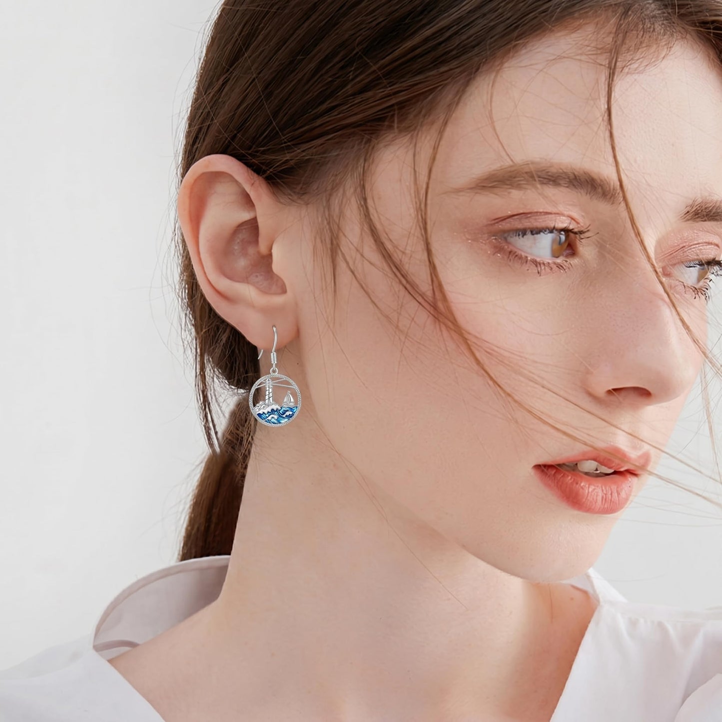 PROESS Lighthouse Earrings 925 Sterling Silver Ocean Wave Earrings Beach Jewelry Gift For Women Mother's Day
