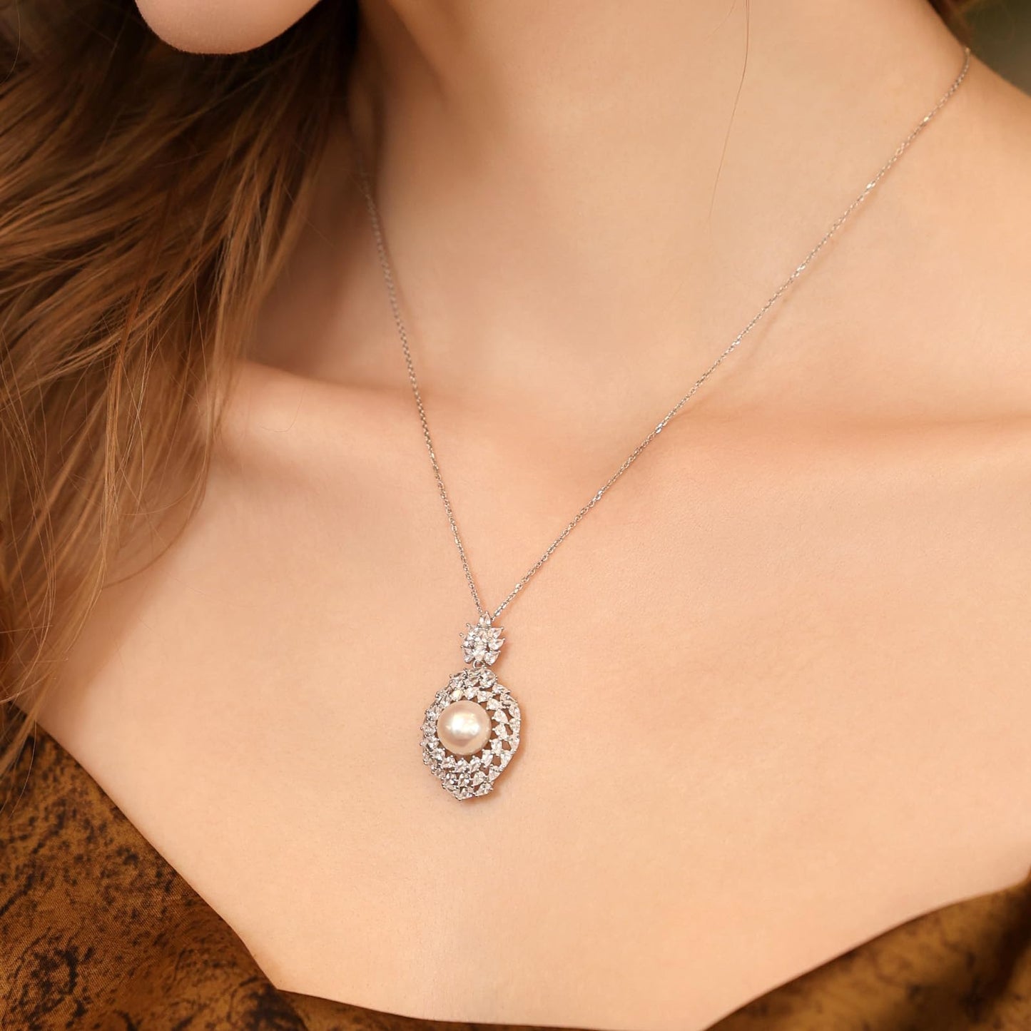 Orapearl Freshwater Pearl Pendant Necklace AAAA 10-11mm Elegant Jewelry Gift for Wife Mom Girlfriend Her Women with 925 Sterling Silver Chain June Birthstone for Anniversary Birthday Wedding