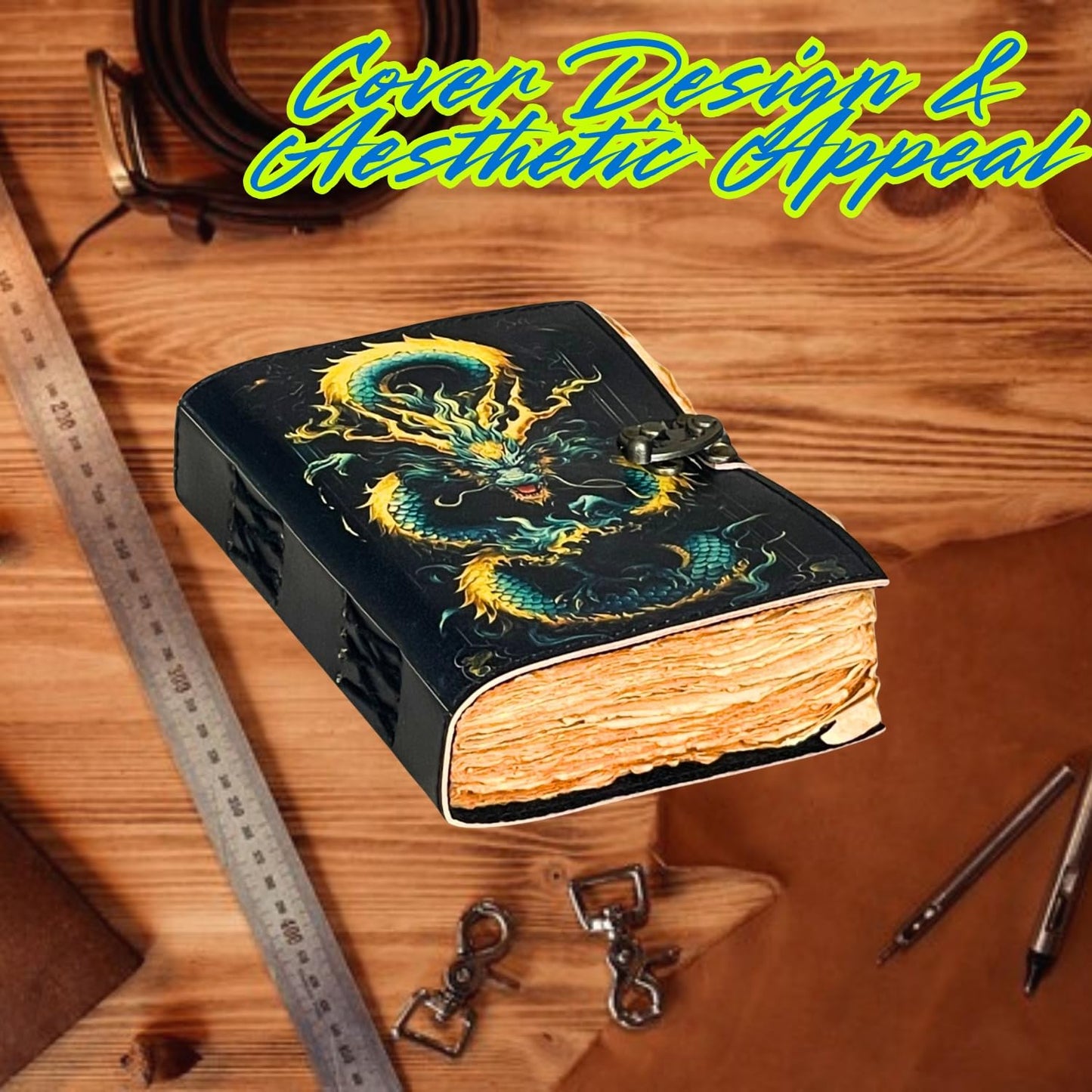The Arcane Dragon – Handmade Antique Deckle Edge Paper Leather Journal with Embossed Dragon Cover & Lock Closure – Vintage Writing Diary, Fantasy Spell Book, Sketchbook, Gift for Writers & Artists