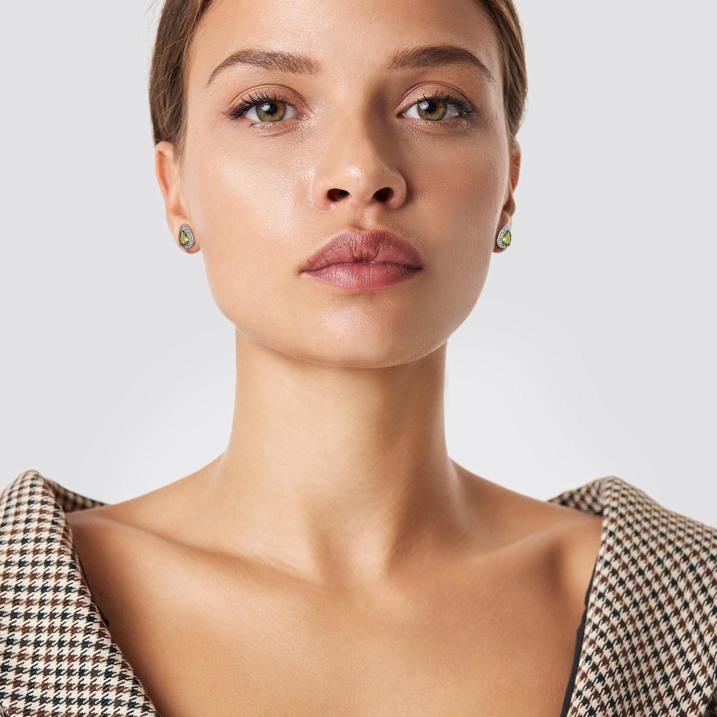 Bestyle 925 Sterling Silver Infinite Birthstone Teardrop Stud August Peridot Birthstone Earrings, Dainty Love Statement Stud Earrings, Birthday/Valentines/Christmas Gift for Women/