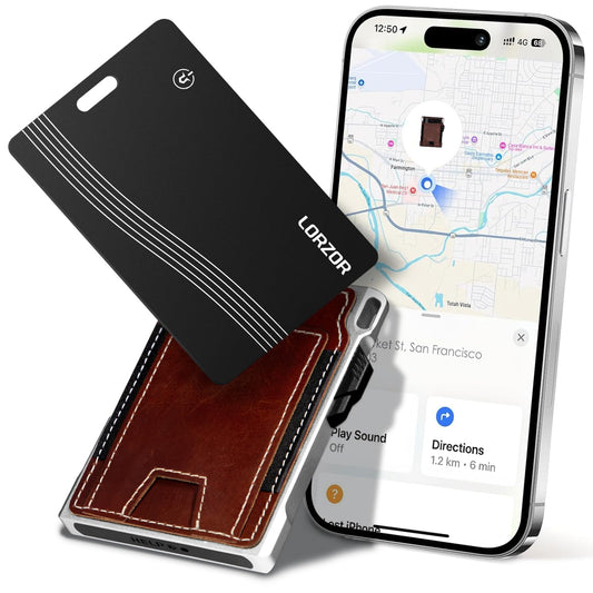 Slim Tactical Wallet with Tracker Card Set (iOS Only) Apple MFi Certified Tracking Card, Minimalist Full Grain Leather Wallet for 10 Cards,Rechargeable Bluetooth AirTag Smart Card for Apple Find My
