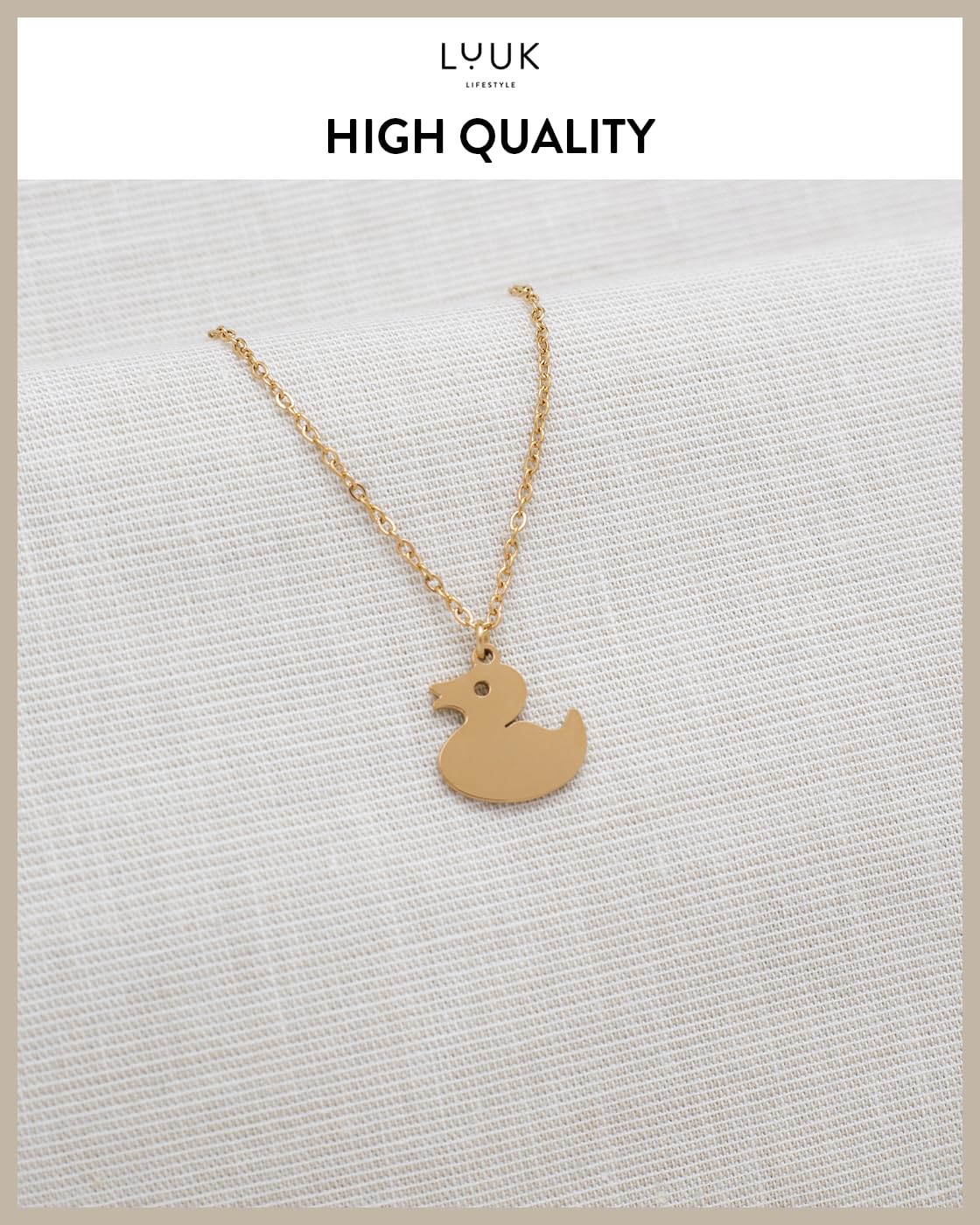 LUUK LIFESTYLE Stainless steel 14k silver plated, Duckling pendant necklace, waterproof, 19in adjustable sturdy chain, vacation, dainty, trendy, aesthetic, simple (with HAPPINESS Gift Card)