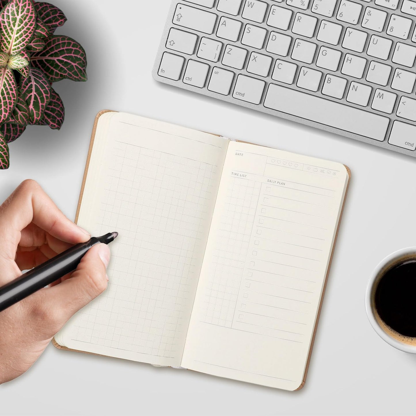 PATIKIL 2Pcs Planner Notebook, 7 x 3.8" 96 Sheets Undated Daily Planner Pocket to Do List Daily Weekly Goals Notebook for Office Home Study Work Time Management Habit Tracker, Green, Brown