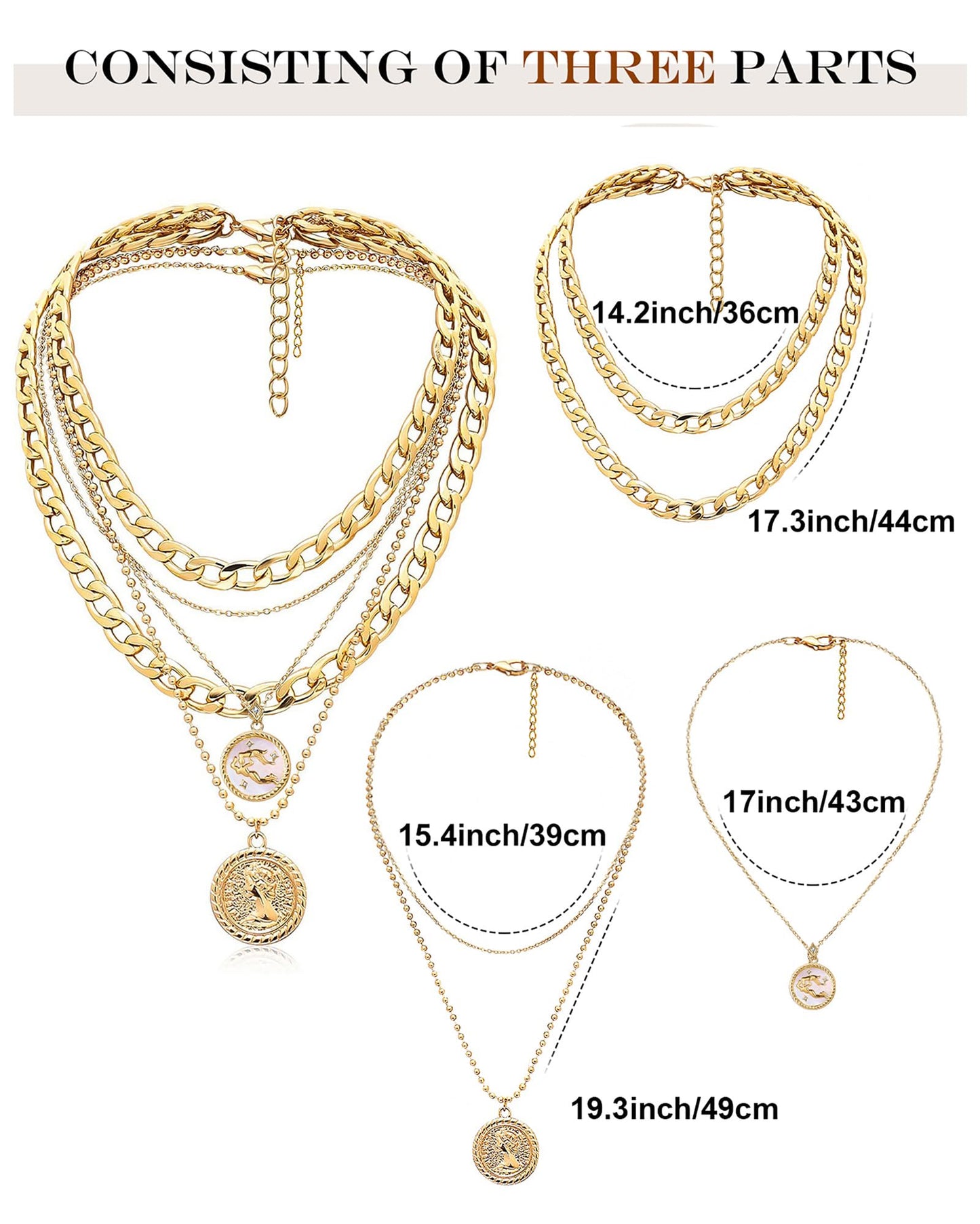 MJartoria Gold Layered Necklaces for Women Trendy Retro Coin Pendant Necklace Dainty Chunky Chain Choker Necklaces for Jewelry Birthday Gifts (Gold, Zodiac-Aquarius-3PCS Layered)