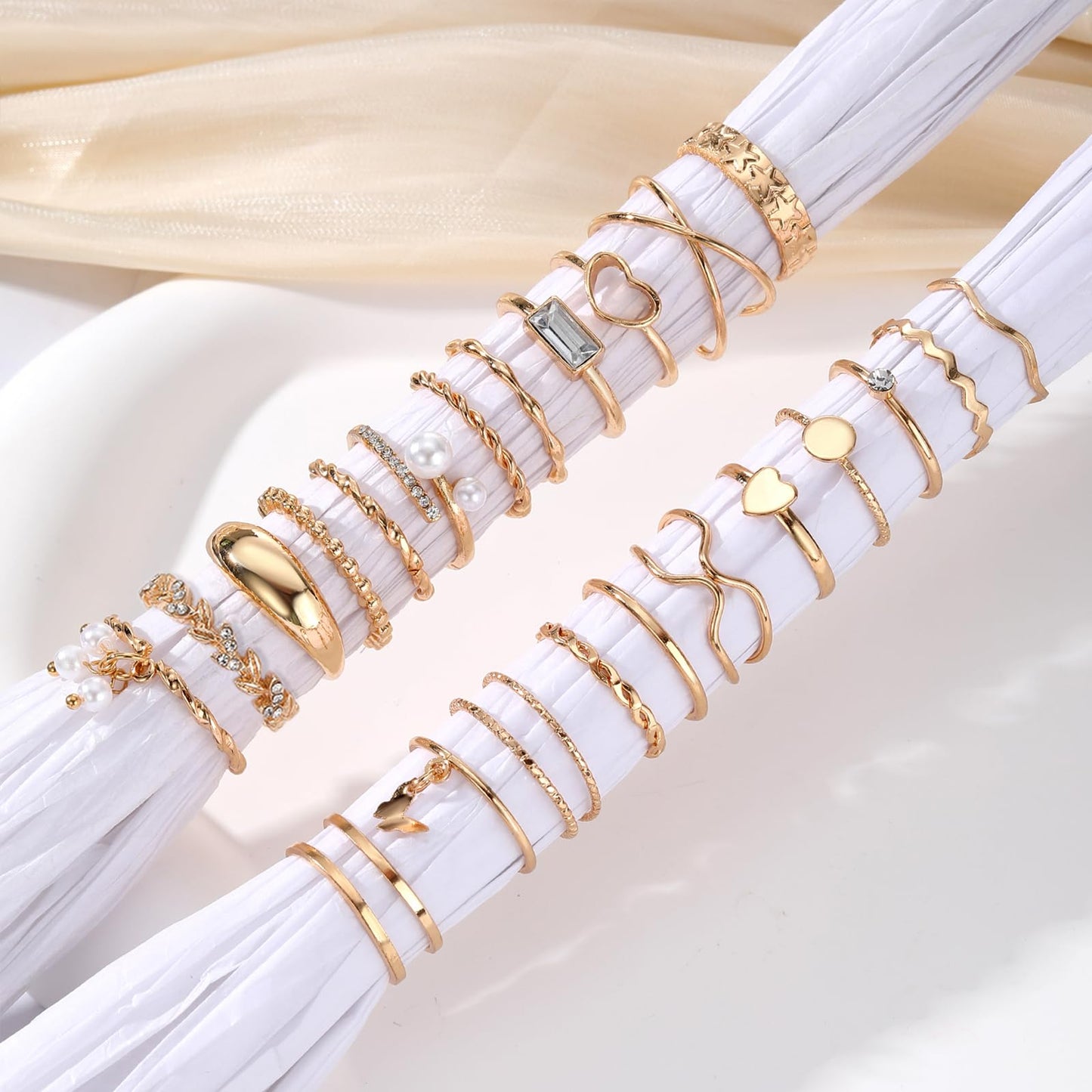 IFKM 24PCS Gold Knuckle Rings Set For Women Vintage Stackable Joint Finger Midi Rings Dainty Cubic Zirconia Crystal Simple Twist Hollow Cute Rings Pack Jewelry Gift (Heart's Voice, Gold)
