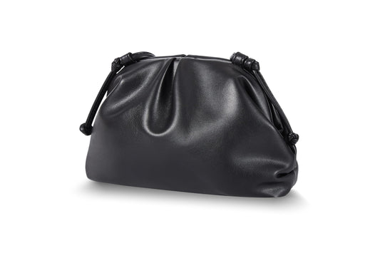 BRYCTSISEN Elegant Vegan Leather Clutch Bag for Women Dressy Pleated Cloud Dumpling Purse Super Soft PU Evening Handbag (Black, Small)