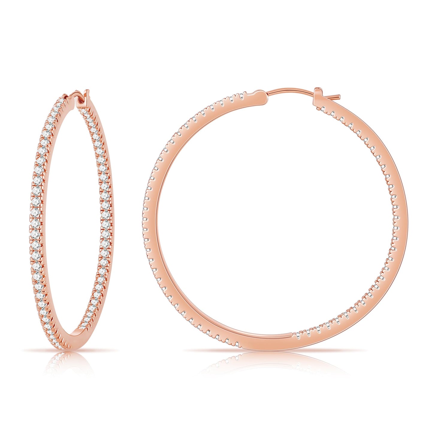 Gacimy Rose Gold Hoop Earrings for Women, 50mm Cubic Zirconia Hoop Earrings, 14K Rose Gold Plated Brass with 925 Sterling Silver Post