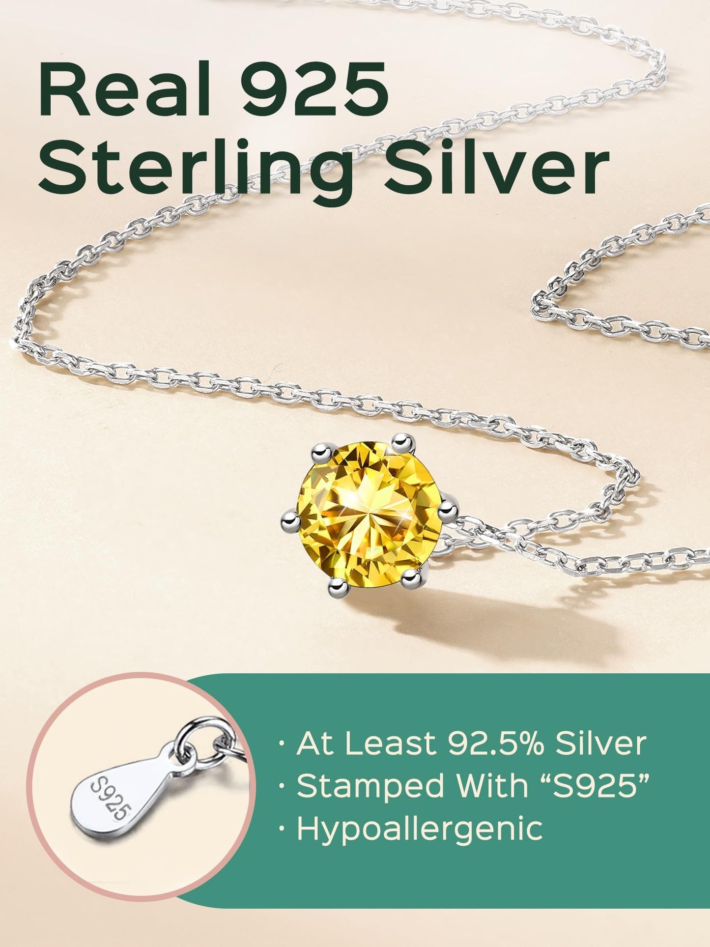 ChicSilver November Birthstone Jewelry 925 Sterling Silver Round Cut Gem Stone Simulated Topaz Necklace Dainty Tiny Cubic Zirconia Pendant Necklace for Women