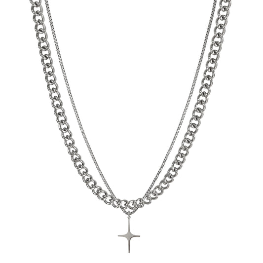 Buyongwant Cross Star Necklace for Women Irregular Y2k Double Layered Chain Fashion Jewelry Silver