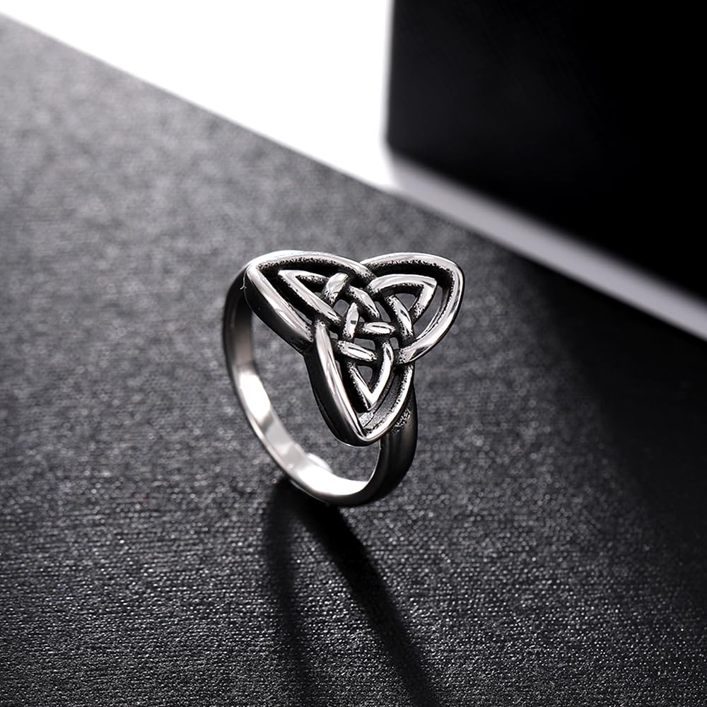 YWMAN Celtic Knot Rings for Women, Stainless Steel Triquetra Trinity Ring, Witches Knot Irish Jewelry Gift (13)