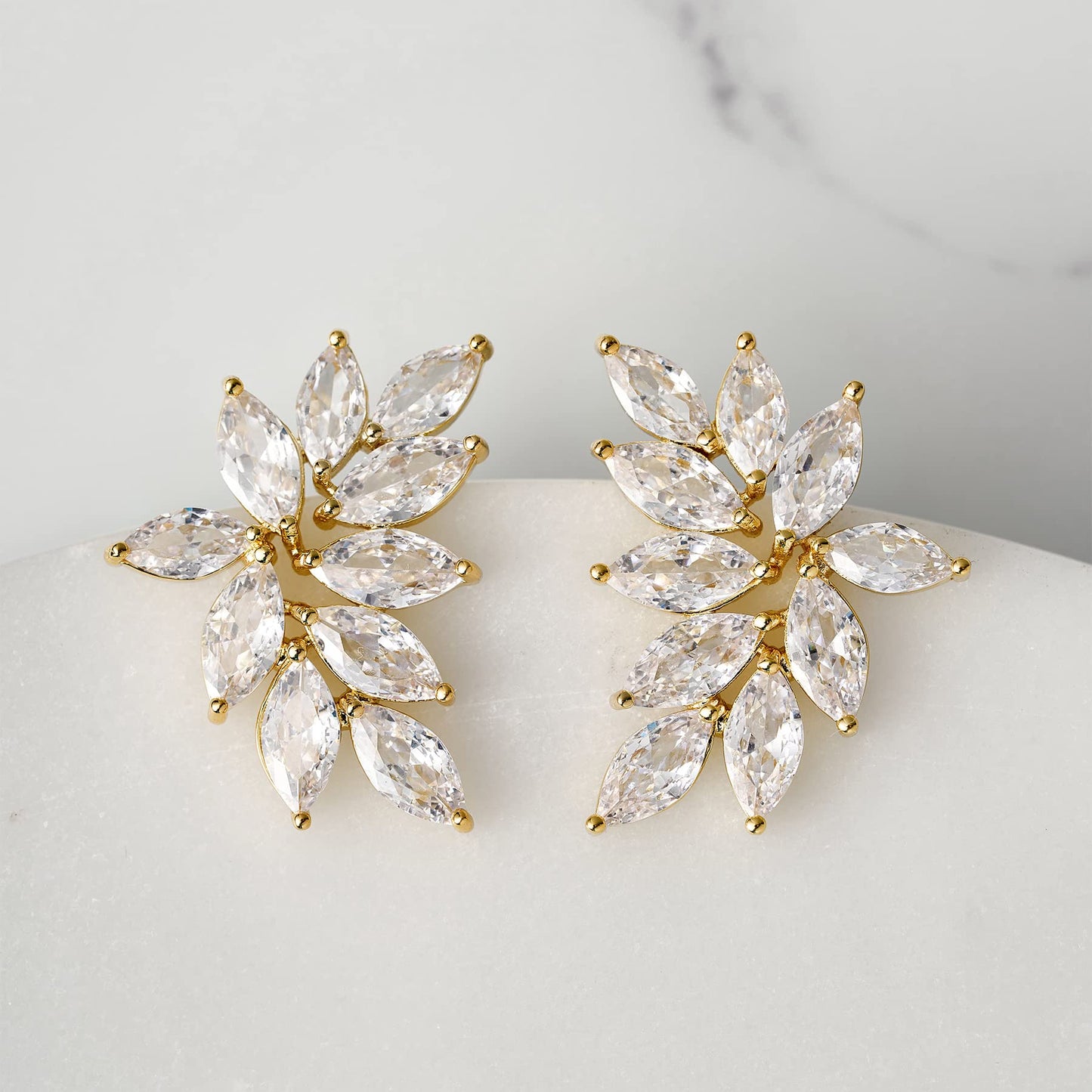 SWEETV Bridal Wedding Earrings for Brides Bridesmaid, Marquise Cubic Zirconia Rhinestone Cluster Earrings for Women, Prom (Gold)