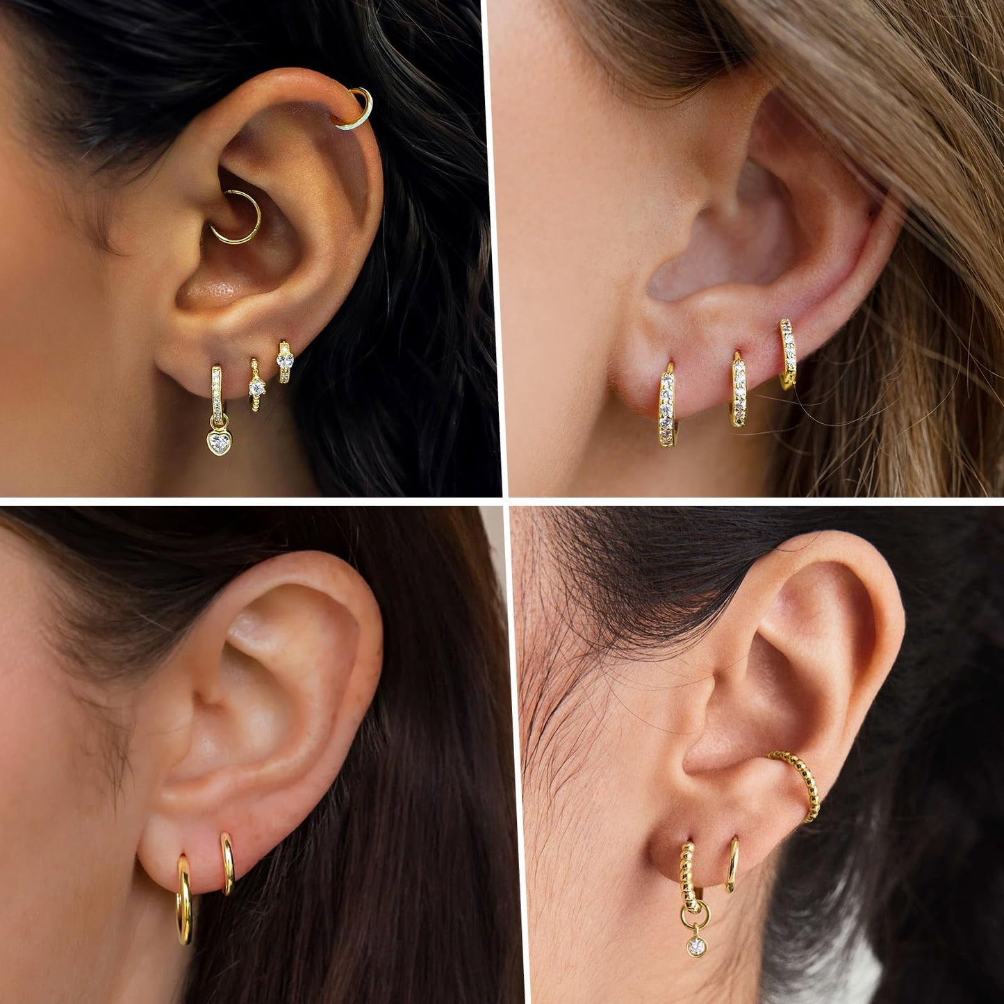 8mm Rook Huggie Small Hoop Earrings Set for Women Gold Stack Cartilage Rook Earring Sets for Multiple Double Piercing Lightweight Mini Thin Cute Dainty Trendy Clip On Mom Jewelry Gifts
