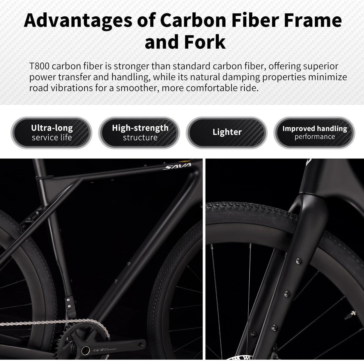 SAVADECK Carbon Gravel Bike - T800 Carbon Frame & Fork | Shimano U6000 11-Speed Groupset | Hydraulic Disc Brakes | 700CX40mm All-Terrain Tires | Men & Women Road/Off-Road Bicycle (Gray, 55cm)