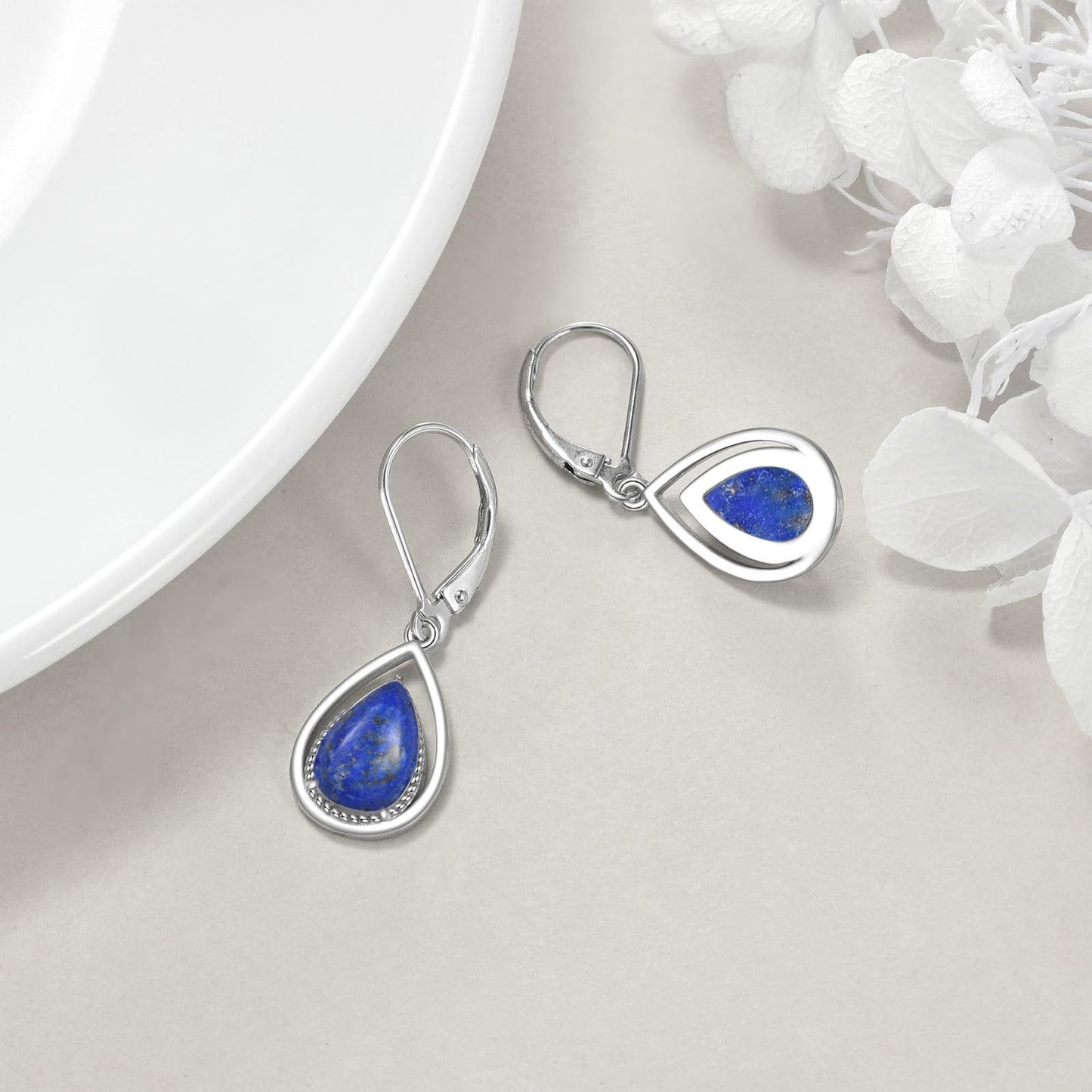 VONALA Lapis Lazuli Dangle Earrings 925 Sterling Silver Lapis Teardrop Leverback Earrings Jewelry Gifts for Women
