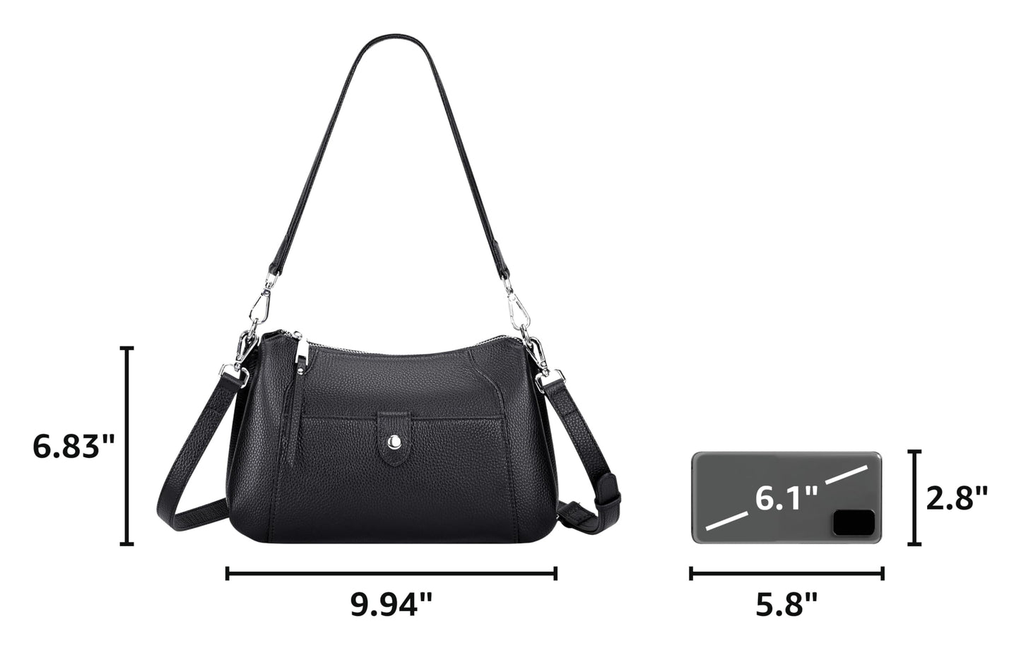 Over Earth Genuine Leather Small Hobo Crossbody Bags for Women Shoulder Purses and Handbags(O189E Black)
